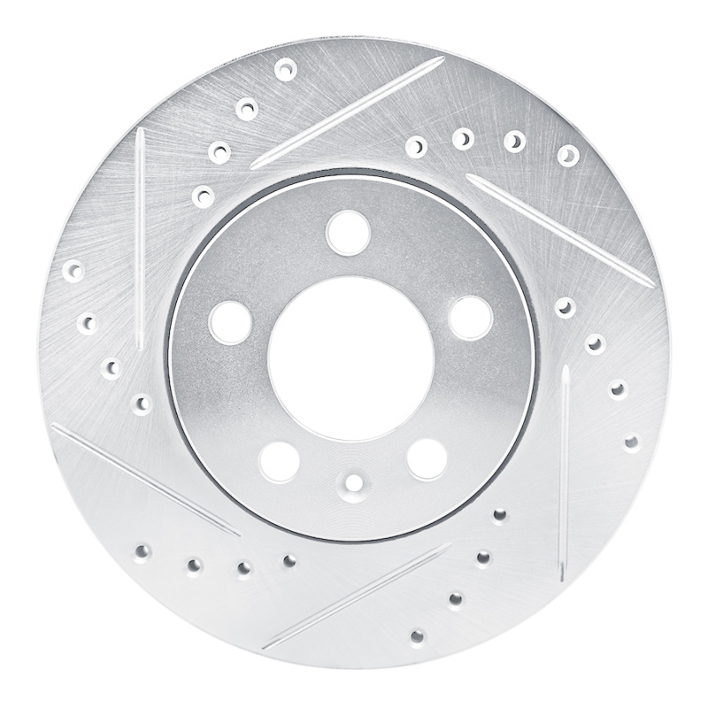 Volkswagen Polo Brake Rotor (1) - Front Left - R1 Concepts - Drilled & Slotted - Silver - `03-`18